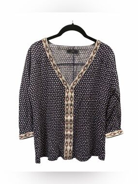 THML Navy Print V-neck long sleeve blouse size S